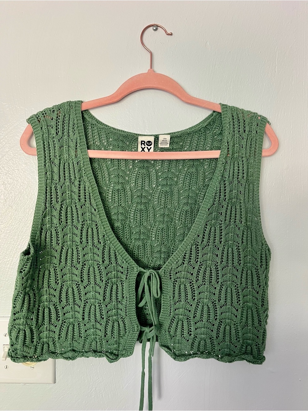 Roxy Beach Bound Crop Sweater Vest Loden Frost Green Sz Large